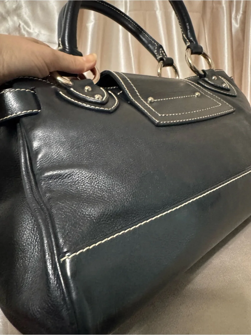 Marc Jacobs Daria Black Leather Top-Handle Satchel with silver Hardware